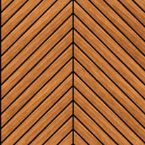 Close-up material sample of the Hoopla Walls HWA1459W design showing the teak chevron slat print on a non-woven base.