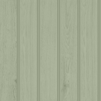 Close-up material sample of the Hoopla Walls HWA1478W design showing the sage green tongue and groove plank print on a non-woven base.