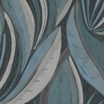 Galerie Horizon Flowing Leaf Blue/Grey Metallic Wallpaper - HZ62064