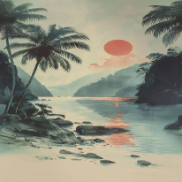 Galerie Horizon Tropical Sunset Green Wall Mural - HZ62093M