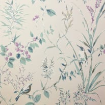 Crown Mariko Floral Treebird Teal/Plum Metallic Wallpaper - M1554