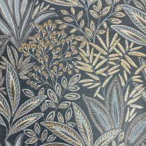 Crown Sahara Leaf Navy Metallic Wallpaper - M1784