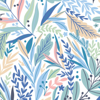 Origin Patterned Leaves Washed Denim Wall Mural - MUR104