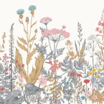 Origin Botanical Fleur Dove/Coral Wall Mural - MUR109