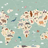 Origin Children's World Map Multi Wall Mural - MUR154