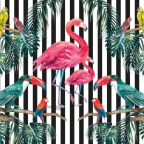 Origin Flamingo Stripe Multi Wall Mural - MUR171