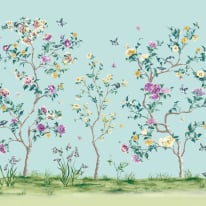 Origin Oriental Flower Tree Blue Wall Mural - MUR191