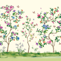 Origin Oriental Flower Tree Cream/Blue Wall Mural - MUR194