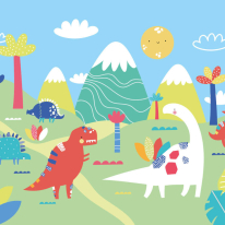 Origin Dinosaur Land Green/Red Wall Mural - MUR213