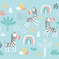 Origin Dancing Zebras Blue Wall Mural - MUR216