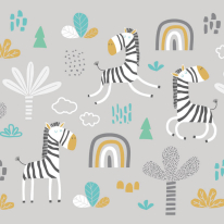 Origin Dancing Zebras Grey Wall Mural - MUR217