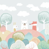 Origin Woodland Friends Grey Wall Mural - MUR219