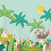 Origin Jungle Animals Blue Multi Wall Mural - MUR222