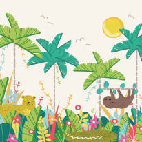 Origin Jungle Animals White/Green Wall Mural - MUR223