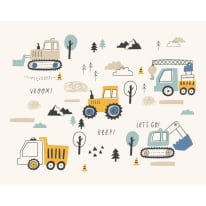 Origin Tractors and Diggers Duck Egg Blue Wall Mural - MUR248