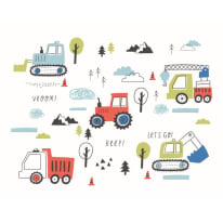 Origin Tractors and Diggers Red Wall Mural - MUR249