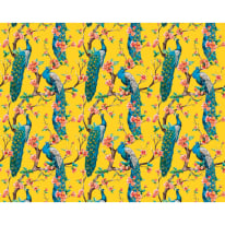 Origin Flowery Peacocks Yellow Wall Mural - MUR294