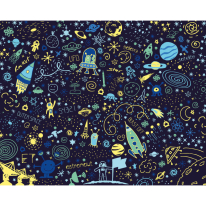 Origin Space Doodle Text Navy Blue Wall Mural - MUR311
