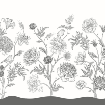 Origin Jacobean Rose Trail Black/White Wall Mural - MUR356
