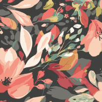 Origin Flowing Flowers Charcoal Black/Red Wall Mural - MUR365