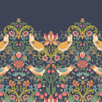 Origin Birds Fruit and Foliage Navy/Coral Wall Mural - MUR397