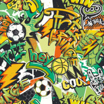 Origin Sports Graffiti Emerald/Orange Wall Mural - MUR415
