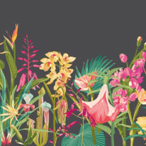 Origin Tropical Foliage Charcoal/Ruby Wall Mural - MUR424