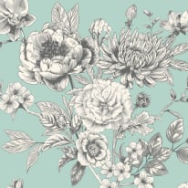 Origin Large Rose Toile Seafoam Wall Mural - MUR429