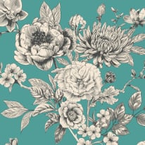 Origin Large Rose Toile Teal/Blue Wall Mural - MUR430