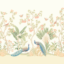 Origin Peacock Garden Sage/Apricot Wall Mural - MUR436
