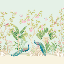 Origin Peacock Garden Duck Egg/Rose Wall Mural - MUR437