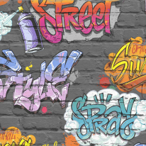 Muriva Street Style Graffiti Black Wallpaper - L17901