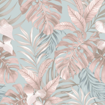 Muriva Teeva Jungle Leaf Duck Egg/Blush Wallpaper - 183502