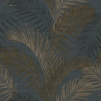 Galerie Botanical Palm Leaf Blue/Bronze Metallic Wallpaper - PS33316