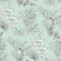 Ohpopsi Toucan Toile Rainforest Duck Egg Wallpaper - WLD53113W