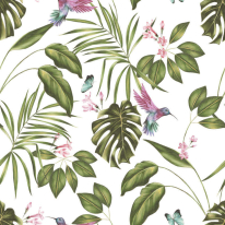Ohpopsi Hummingbird Foliage Wilderness White Wallpaper - WLD53114W