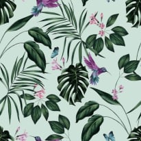 Ohpopsi Hummingbird Foliage Duck Egg Wallpaper - WLD53115W