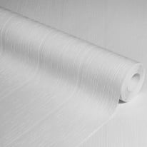 Studio photograph of the white linear panelling wallpaper roll highlighting the deep relief of the luxury textured vinyl.
