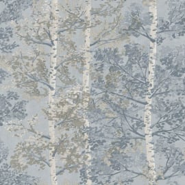 Rasch Silverwood Tree Blue Metallic Wallpaper - 100210