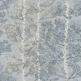 Rasch Silverwood Tree Blue Metallic Wallpaper - 100210