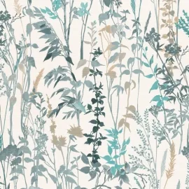 Erismann Cottage Leaf Meadow Teal/Grey Wallpaper - 10258-18