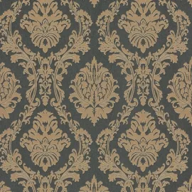 Erismann Carre Damask Black/Gold Metallic Wallpaper - 10288-15