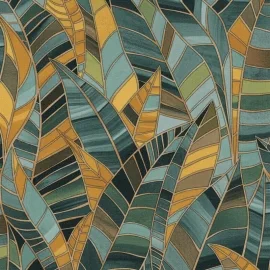 Elle Decoration Serenade Leaf Green Metallic Wallpaper - 10446-19
