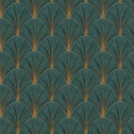 Elle Decoration Avantgarde Fan Green/Gold Metallic Wallpaper - 10451-19
