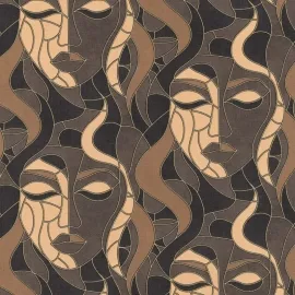 Elle Decoration Moretta Mosaic Faces Taupe Metallic Wallpaper - 10458-37