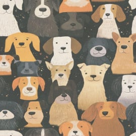 High-resolution flat swatch of Erismann Buddy Dogs wallpaper showing the brown multi textured pattern.