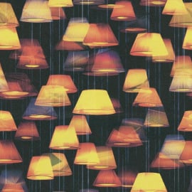 High-resolution flat swatch of Erismann Night Loft wallpaper showing the orange multi textured lights pattern.