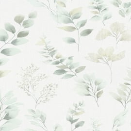 Flat swatch of Green 10579-07 showing the sage botanical pattern.