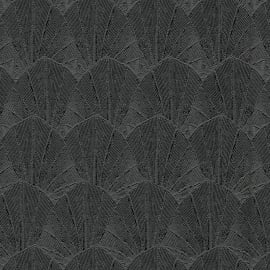 Close-up material sample of the Erismann Modern Balance 10603-15 design showing the black imperial leaf trail and metallic details.