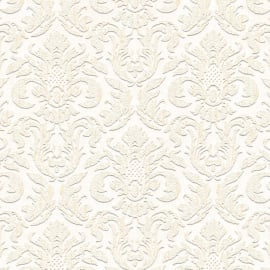 Close-up material sample of the Erismann Modern Balance 10604-02 design showing the warm beige traditional damask print details.